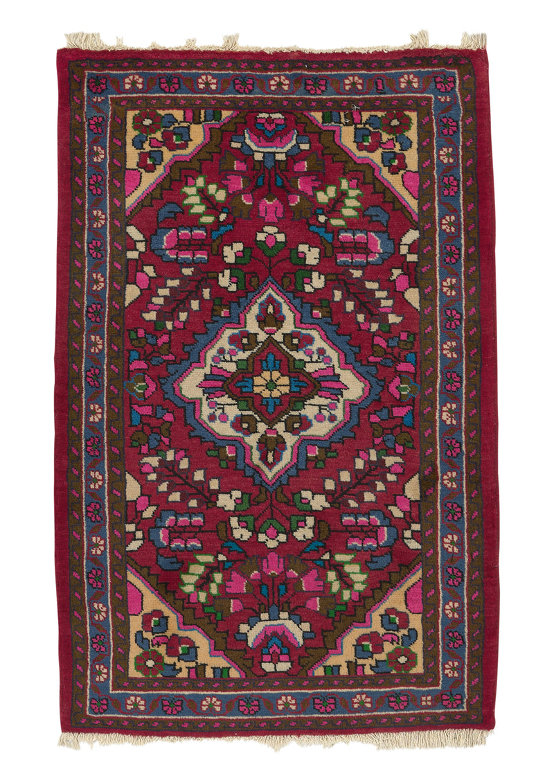 11992 Persian Rug Hamadan Handmade Area Traditional Tribal 2'6'' x 4'0'' -3x4- Red Pink Floral Design