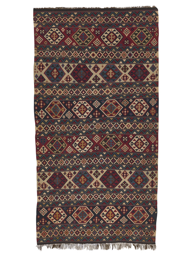 1350 Caucasian Rug Shirvan Handmade Area Antique Tribal 5'2'' x 10'1'' -5x10- Multi-color Red Whites Beige Geometric Design