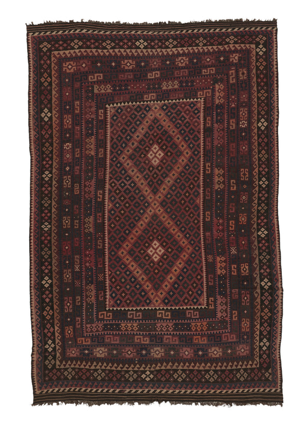 14605 Oriental Rug Afghan Handmade Area Tribal 9'2'' x 13'9'' -9x14- Brown Red Geometric Design