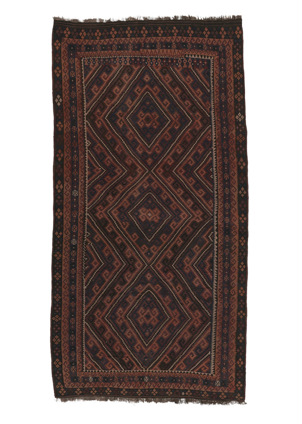 14607 Oriental Rug Afghan Handmade Area Tribal 9'0'' x 16'9'' -9x17- Black Brown Geometric Design