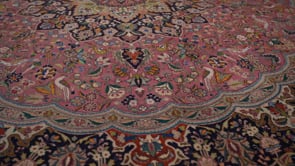 Persian Rug Tabriz Handmade Round Traditional 7'9"x8'0" (8x8) Pink Black Naghsh Animals Floral Design #35926