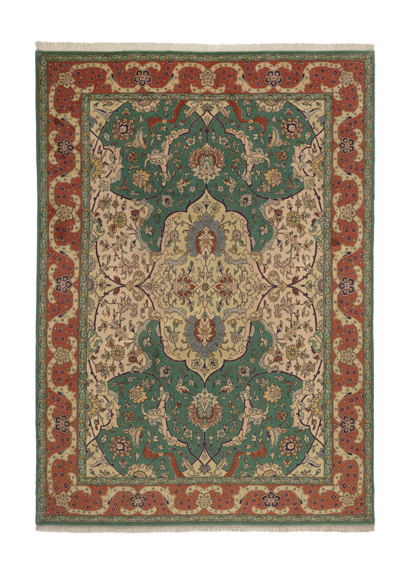 16893 Persian Rug Tabriz Handmade Area Traditional 7'10'' x 11'3'' -8x11- Green Floral Design