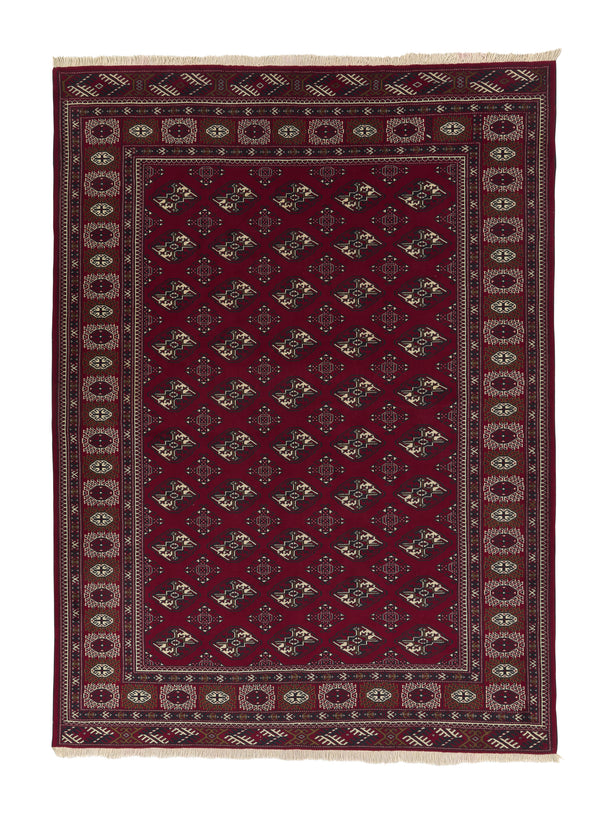 21156 Persian Rug Turkmen Handmade Area Tribal 7'3'' x 9'11'' -7x10- Red Bokhara Design