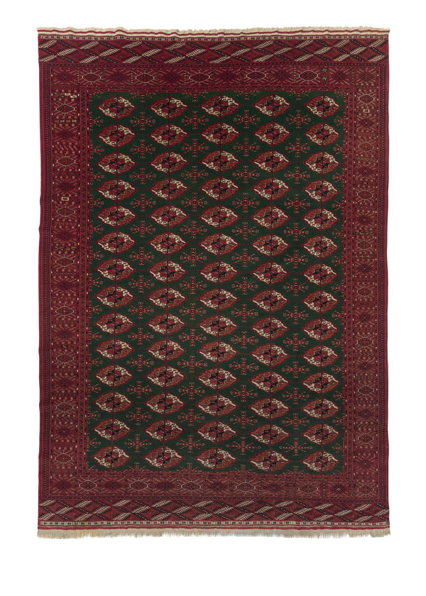 24349 Persian Rug Turkmen Handmade Area Tribal 7'9'' x 10'10'' -8x11- Red Green Bokhara Design