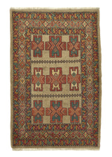 27627 Persian Rug Gabbeh Handmade Area Tribal 3'8'' x 5'8'' -4x6- Whites Beige Red Green Geometric Design