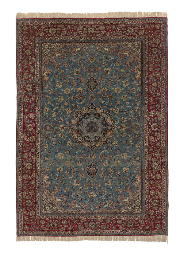 27904 Persian Rug Isfahan Handmade Area Traditional 8'3'' x 12'0'' -8x12- Blue Red Floral Animals Design