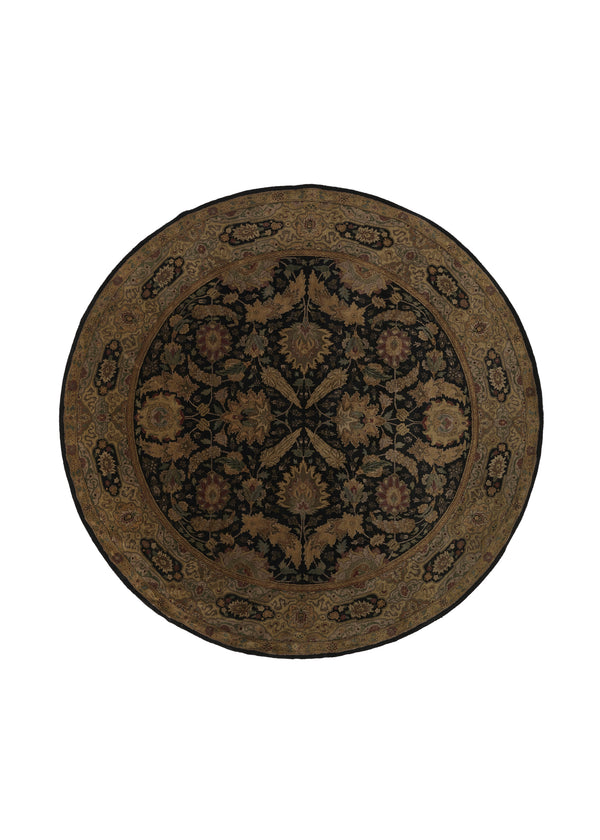 27979 Oriental Rug Indian Handmade Round Transitional 9'10'' x 9'10'' -10x10- Whites Beige Black Jaipur Floral Design