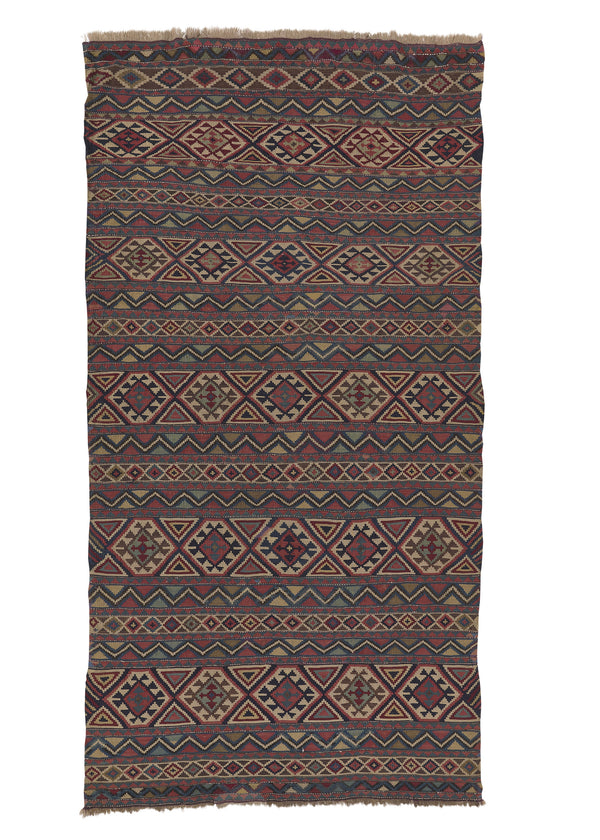 2825 Caucasian Rug Shirvan Handmade Area Antique Tribal 4'11'' x 9'5'' -5x9- Multi-color Red Geometric Design