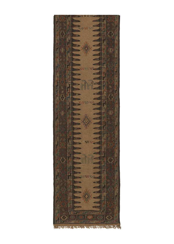 28460 Persian Rug Quchan Handmade Runner Tribal 2'4'' x 12'7'' -2x13- Whites Beige Brown Multi-color Kilim Animals Geometric Design