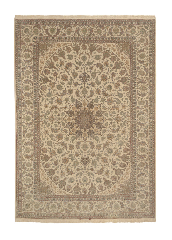 28535 Persian Rug Isfahan Handmade Area Traditional Neutral 8'2'' x 11'10'' -8x12- Whites Beige Green Floral Design