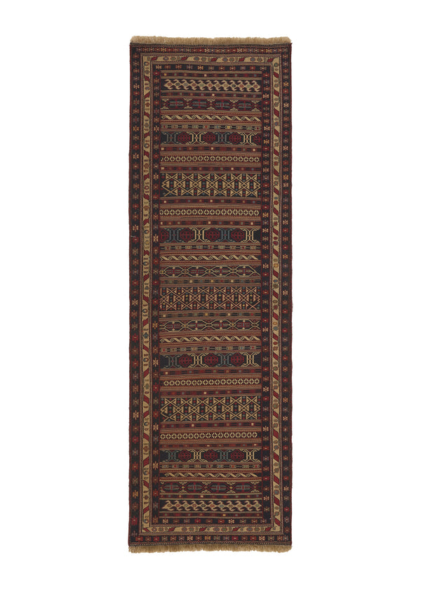 28792 Persian Rug Sirjan Handmade Runner Tribal 2'4'' x 7'11'' -2x8- Whites Beige Multi-color Kilim Geometric Design