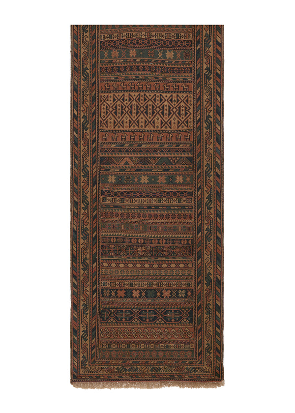 28794 Persian Rug Handmade Runner Tribal 2'8'' x 8'10'' -3x9- Orange Blue Kilim Stripes Geometric Design