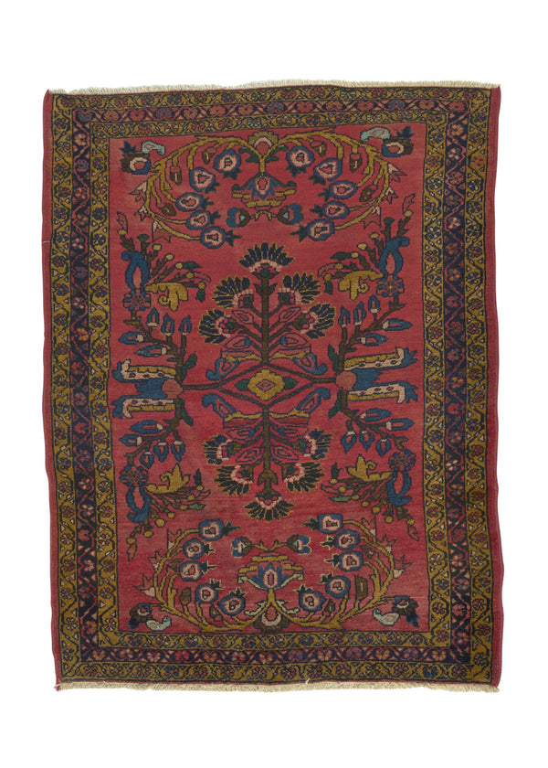 30063 Persian Rug Lilihan Handmade Area Antique Traditional 3'8'' x 4'7'' -4x5- Red Open Field Floral Design