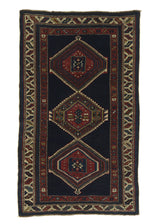 30534 Caucasian Rug Shirvan Handmade Area Antique Tribal 3'3'' x 5'5'' -3x5- Blue Red Geometric Design