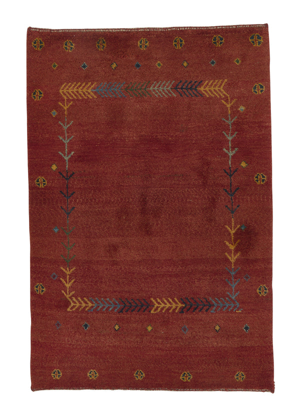 30777 Persian Rug Gabbeh Handmade Area Tribal 3'7'' x 5'3'' -4x5- Red Open Design