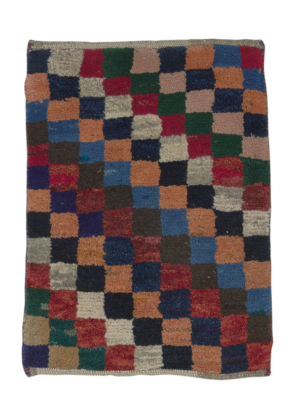 30931 Persian Rug Gabbeh Handmade Area Square Tribal 1'5'' x 1'10'' -1x2- Multi-color Checkered Design