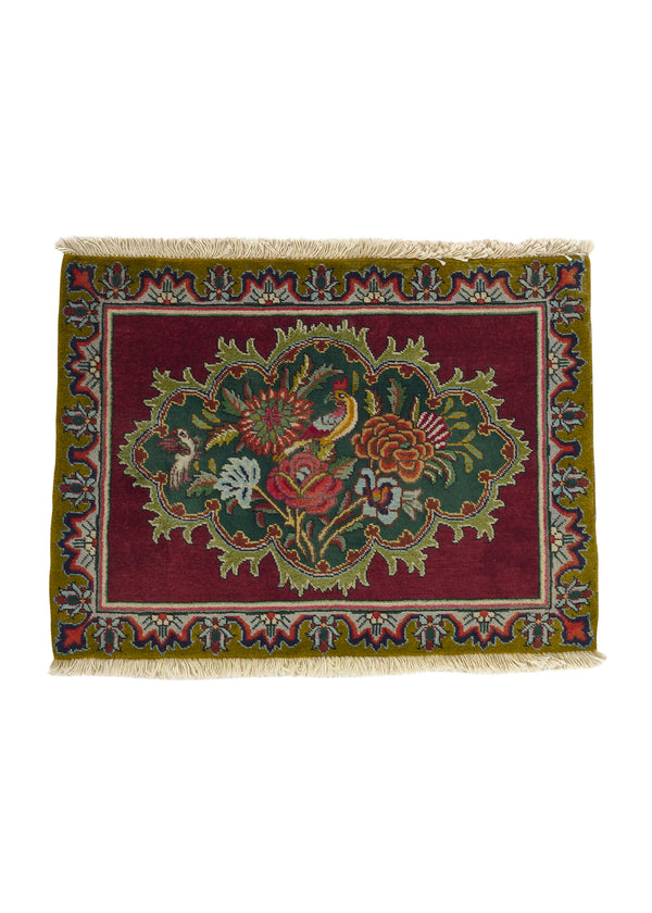 31054 Persian Rug Tabriz Handmade Area Traditional 2'0'' x 2'10'' -2x3- Green Red Animals Floral Design