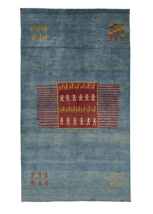 31142 Persian Rug Gabbeh Handmade Area Runner Tribal 5'3'' x 9'5'' -5x9- Blue Pictorial Design