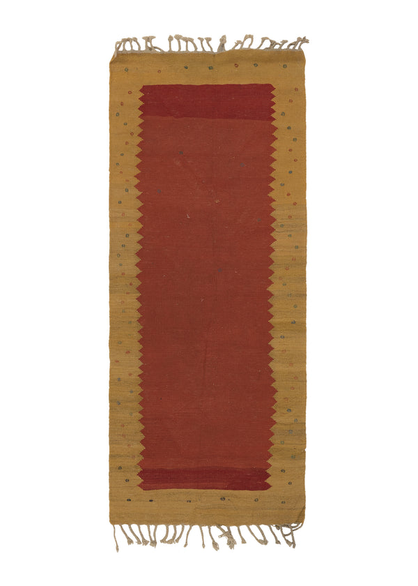 31302 Persian Rug Shiraz Handmade Runner Tribal 2'8'' x 6'3'' -3x6- Yellow Gold Red Kilim Open Plain Design