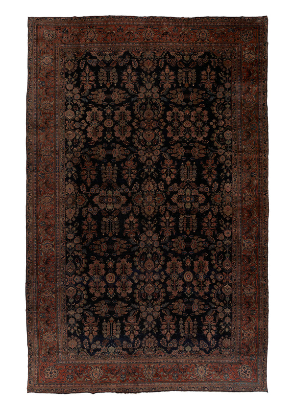 31803 Persian Rug Mohajeran Sarouk Handmade Area Antique Traditional 12'5'' x 19'10'' -12x20- Blue Red Floral Design