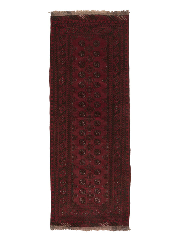 32147 Oriental Rug Afghan Handmade Runner Tribal 3'5'' x 9'0'' -3x9- Red Green Multi-color Geometric Design