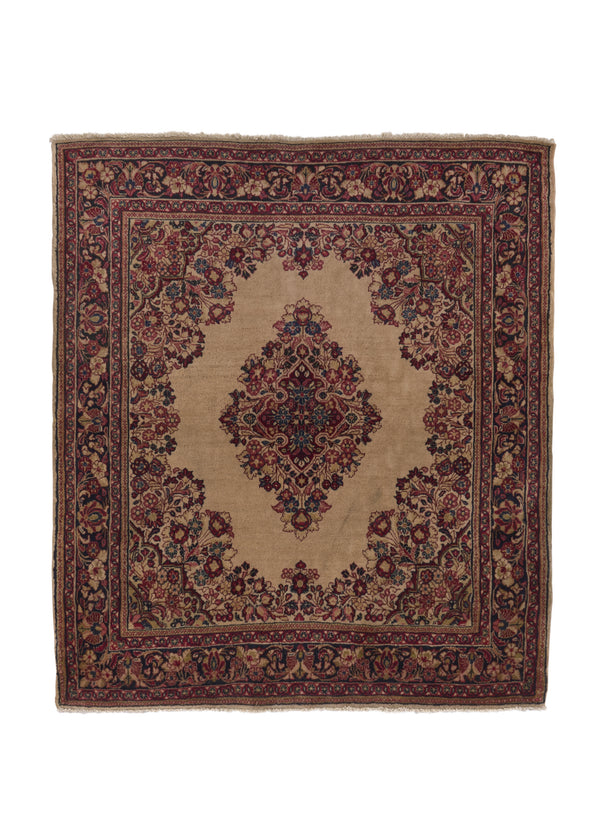 32316 Persian Rug Sarouk Handmade Area Square Antique Traditional 4'1'' x 4'7'' -4x5- Whites Beige Red Floral Design