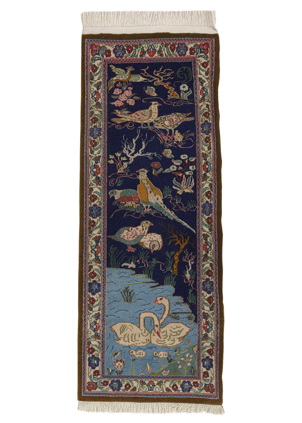 32356 Persian Rug Qum Handmade Area Runner Traditional Traditional 1'8'' x 4'4'' -2x4- Blue Animals Pictorial Design