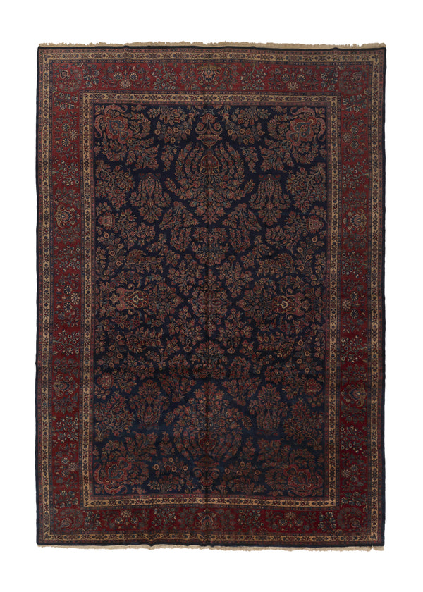 32482 Persian Rug Sarouk Handmade Area Antique Traditional 11'10'' x 17'2'' -12x17- Blue Red Floral Design