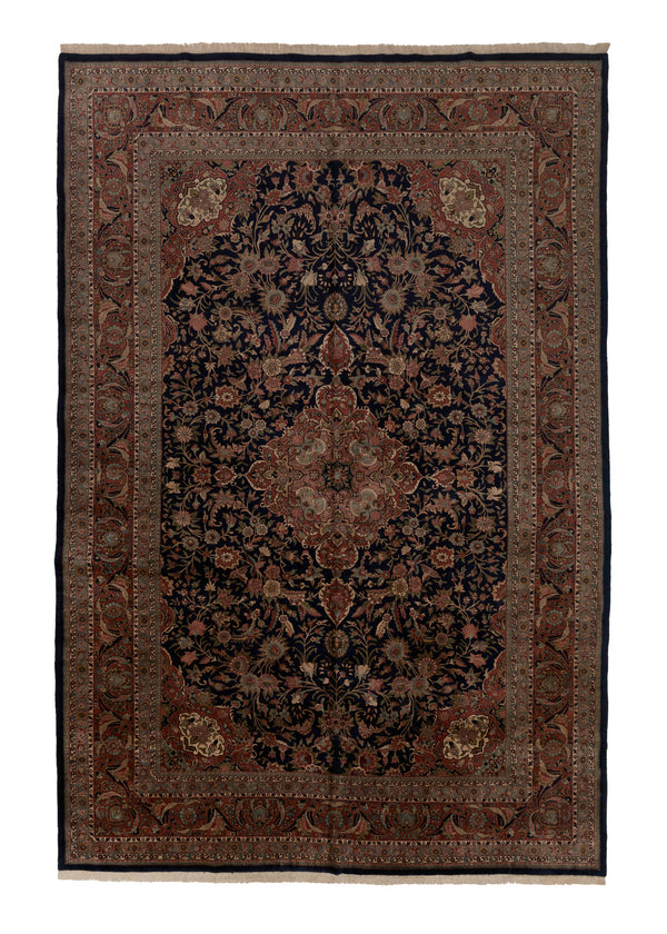 32526 Oriental Rug Indian Handmade Area Traditional 11'10'' x 17'9'' -12x18- Black Pink Naghsh Floral Design