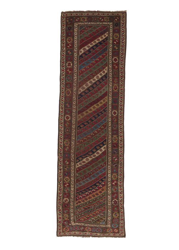32628 Caucasian Rug Shirvan Handmade Runner Tribal Vintage 3'4'' x 11'8'' -3x12- Red Bokhara Elephant Foot Design