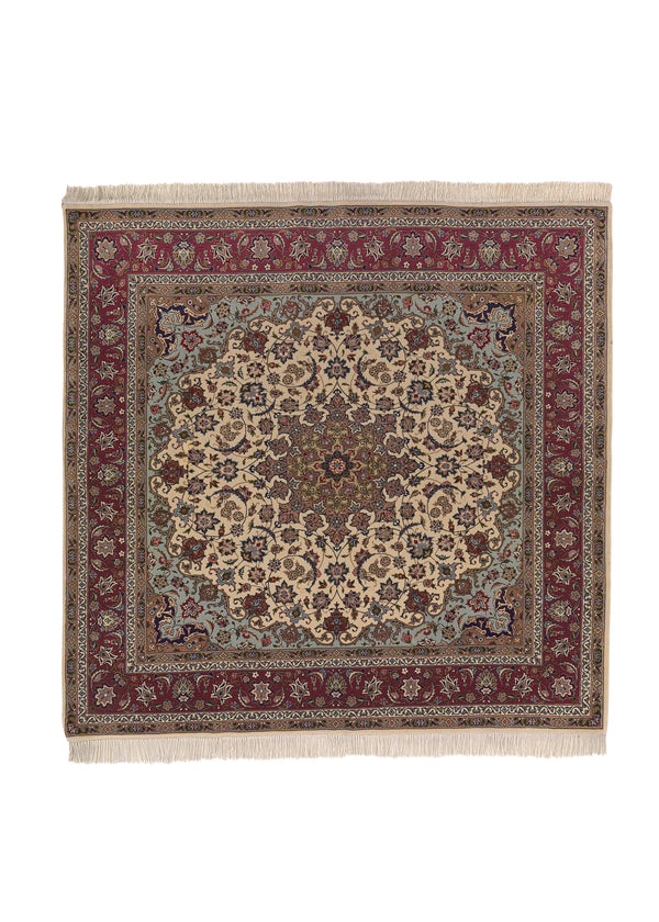32646 Persian Rug Tabriz Handmade Area Square Traditional 6'4'' x 6'8'' -6x7- Red Whites Beige Floral Design