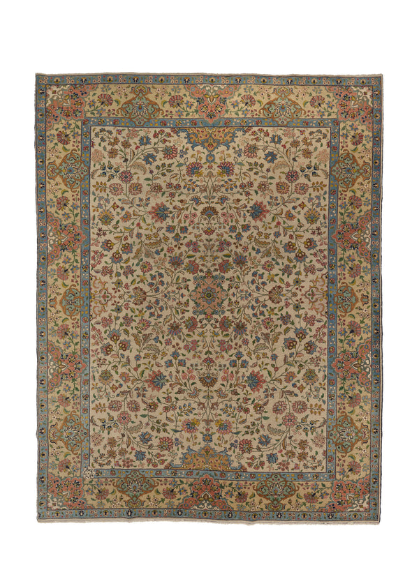 32780 Persian Rug Tabriz Handmade Area Traditional 8'7'' x 11'2'' -9x11- Whites Beige Green Floral Design