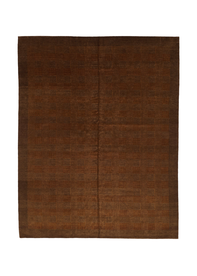 32921 Oriental Rug Pakistani Handmade Area Modern 12'3'' x 15'3'' -12x15- Brown Checkered Lattice Design