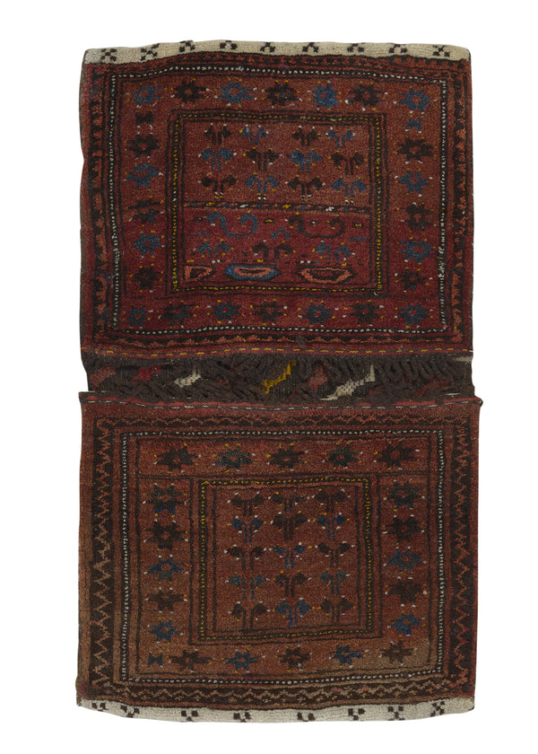 32942 Persian Rug Baloch Handmade Pillow Tribal 2'0'' x 3'4'' -2x3- Red Brown Geometric Saddle Bag Design