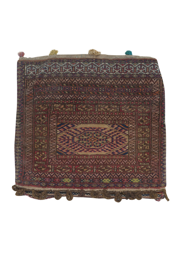 33086 Persian Rug Baloch Handmade Pillow Tribal 2'0'' x 2'0'' -2x2- Brown Red Geometric Bag Design