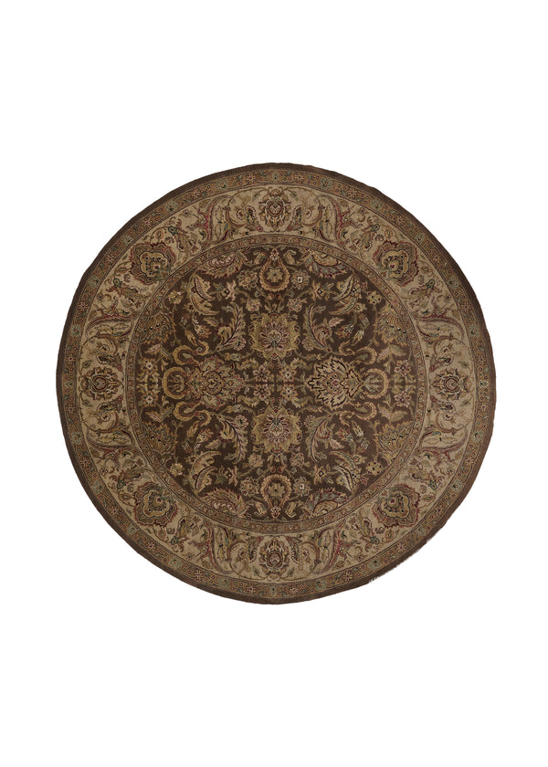 33171 Oriental Rug Indian Handmade Round Transitional 8'4'' x 8'4'' -8x8- Brown Whites Beige Floral Design