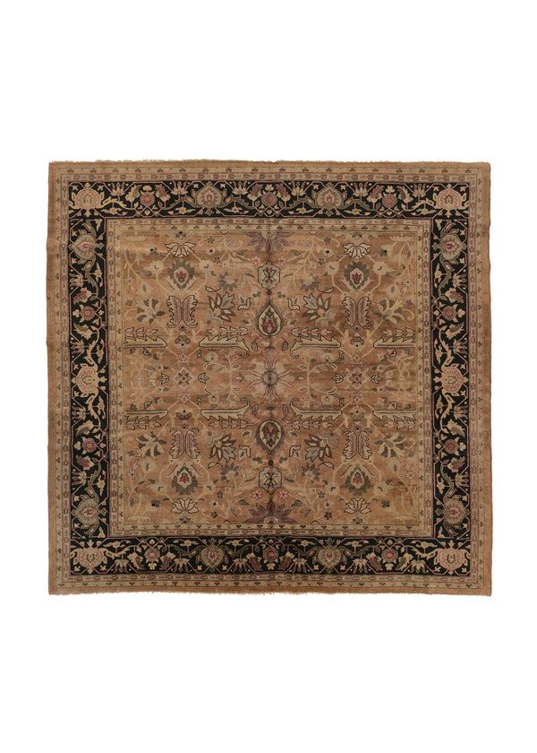 33377 Oriental Rug Indian Handmade Square Transitional 10'0'' x 9'10'' -10x10- Whites Beige Black Oushak Floral Design