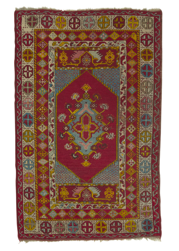 33411 Oriental Rug Turkish Handmade Area Antique Tribal 3'5'' x 5'6'' -3x6- Red Geometric Design