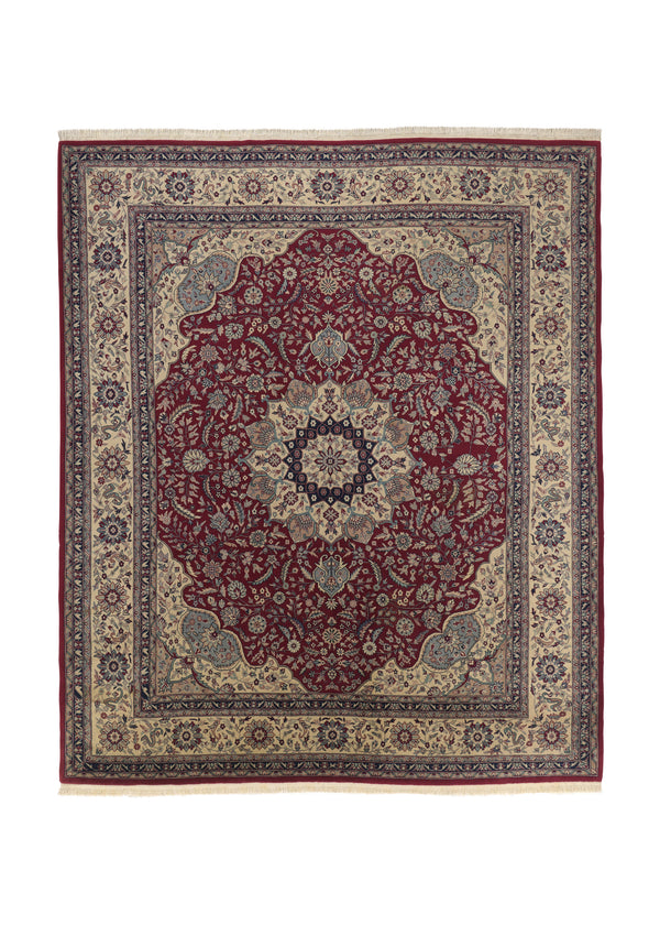 33471 Oriental Rug Chinese Handmade Area Traditional 8'4'' x 9'10'' -8x10- Red Whites Beige Floral Design