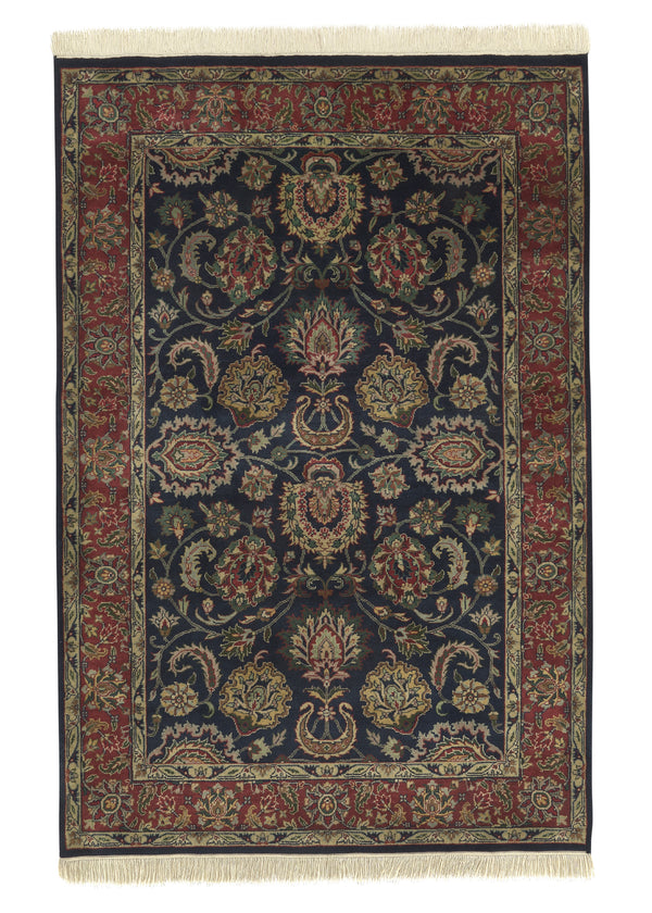 33533 Oriental Rug Indian Handmade Area Transitional 4'1'' x 6'0'' -4x6- Blue Red Floral Design