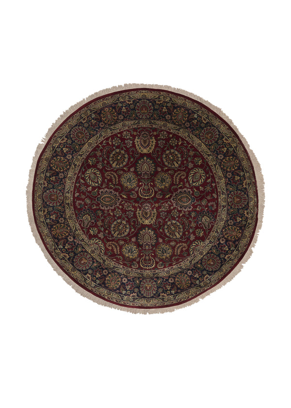 33545 Oriental Rug Indian Handmade Round Traditional 8'1'' x 8'0'' -8x8- Red Blue Floral Design