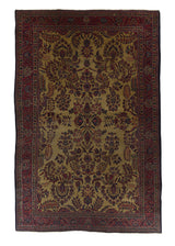 33587 Persian Rug Mohajeran Sarouk Handmade Area Antique Traditional 6'10'' x 10'6'' -7x11- Red Yellow Gold Floral Design