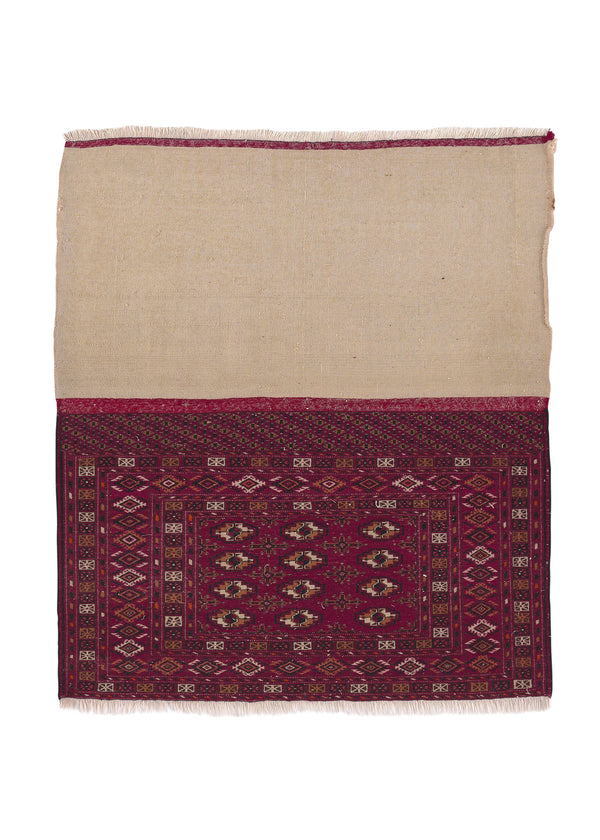 33641 Persian Rug Turkmen Handmade Area Pillow Tribal 2'6'' x 4'0'' -3x4- Red Bokhara Design