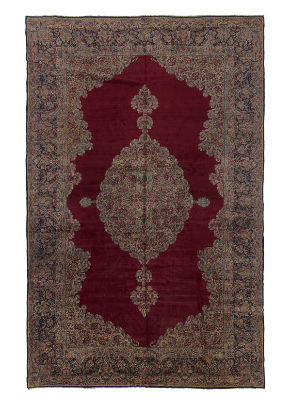 33840 Persian Rug Kerman Handmade Area Traditional 11'10'' x 18'4'' -12x18- Red Blue Open Field Floral Design