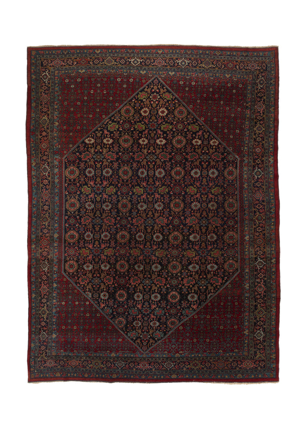 33868 Persian Rug Bijar Handmade Area Antique Traditional 8'9'' x 12'2'' -9x12- Blue Red Herati Design