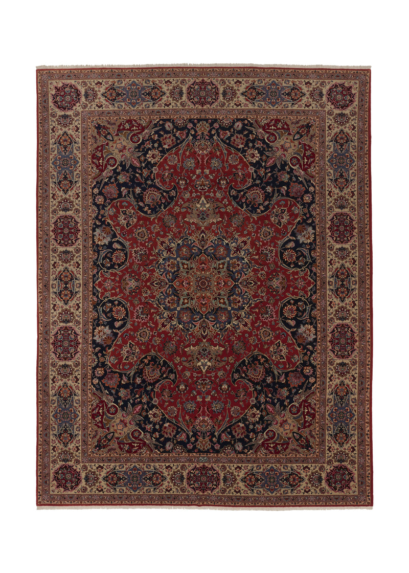 33974 Persian Rug Tabriz Handmade Area Traditional 9'10'' x 13'2'' -10x13- Red Blue Whites Beige Floral Design