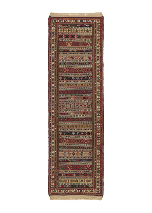 34004 Persian Rug Sirjan Handmade Runner Tribal 2'5'' x 8'0'' -2x8- Whites Beige Multi-color Kilim Geometric Design