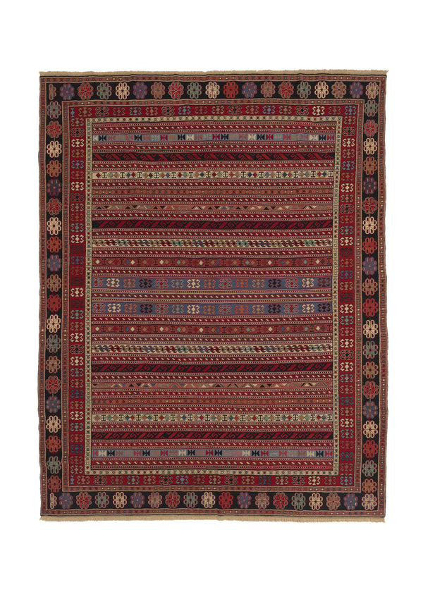 34008 Persian Rug Sirjan Handmade Area Tribal 8'7'' x 11'0'' -9x11- Multi-color Red Kilim Geometric Design