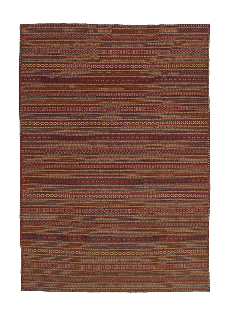 34011 Persian Rug Sirjan Handmade Area Tribal 8'0'' x 11'2'' -8x11- Red Kilim Stripes Geometric Design