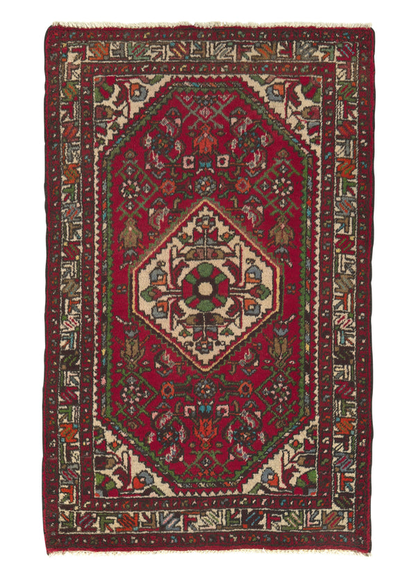 34114 Persian Rug Hamadan Handmade Area Tribal 3'3'' x 5'1'' -3x5- Red Blue Paisley Boteh Design